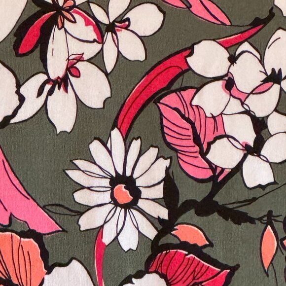 Talbots Classic French Terry Half Zip Pullover Green Floral Kanga Pocket Size L - Picture 4 of 8